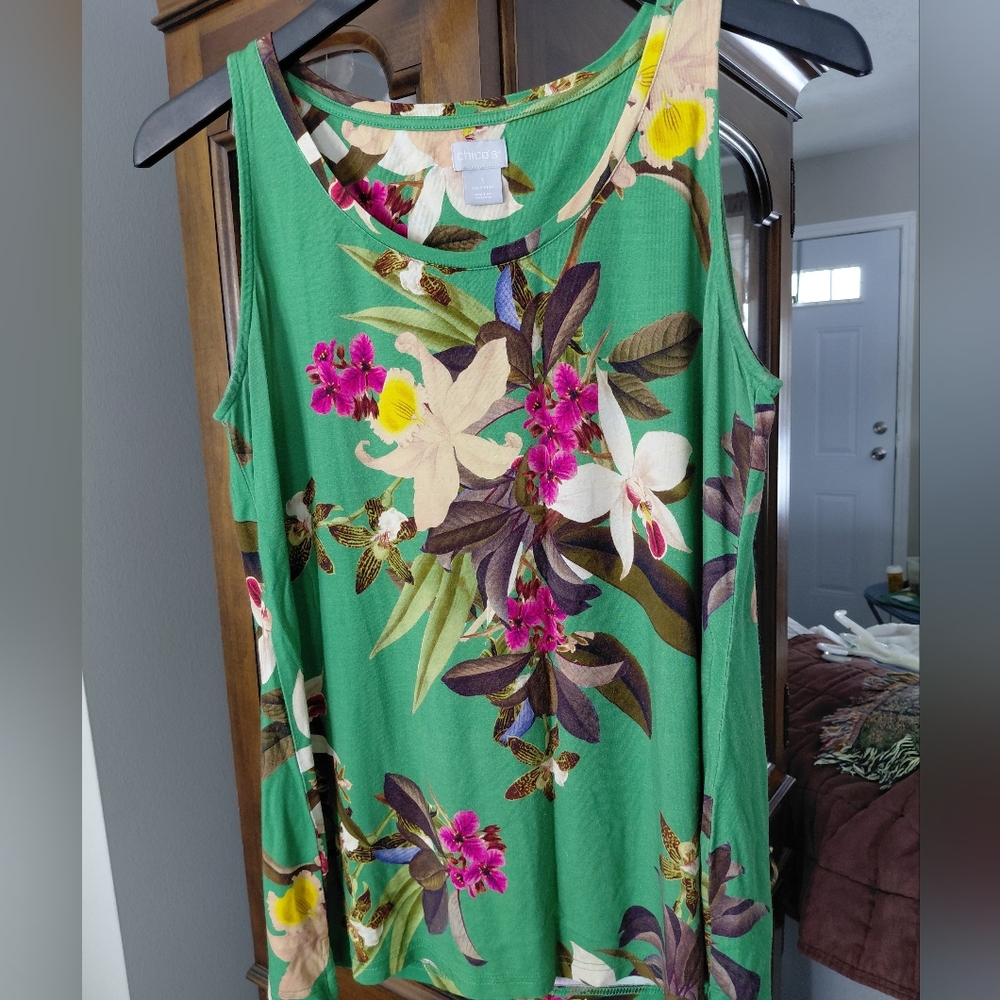 Chico's Green Floral Tank Top